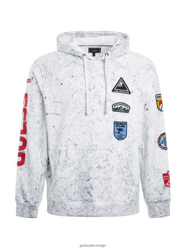Guess hvit genser med flere broderte patcher hvit multi menn F0LJ80781