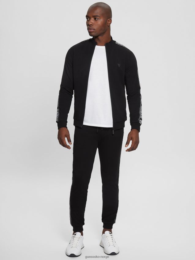 Guess jet black eco arlo logo tape sweatshirt med glidelås kulsvart menn F0LJ8010459