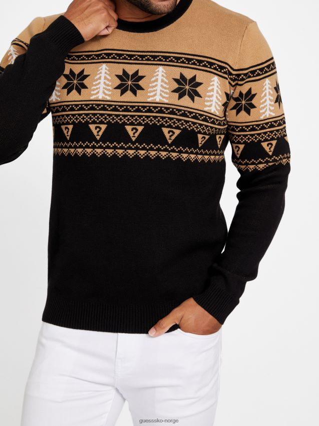 Guess jet black multi folk fair isle feriegenser jet black multi menn F0LJ808004