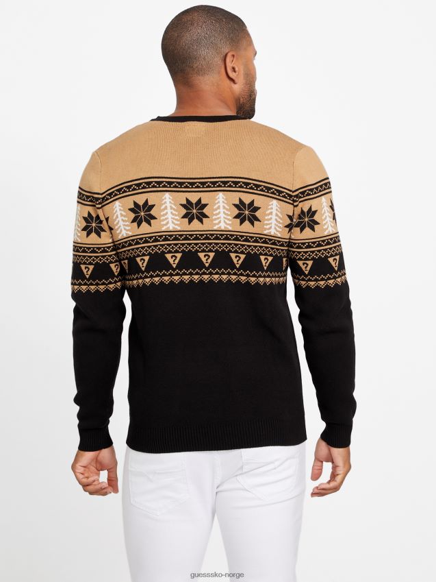 Guess jet black multi folk fair isle feriegenser jet black multi menn F0LJ808004