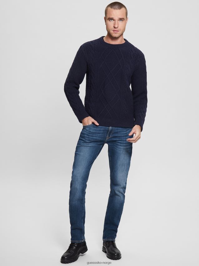 Guess øko kabelstrikket genser bleu lgant bleu lgant menn F0LJ8010402