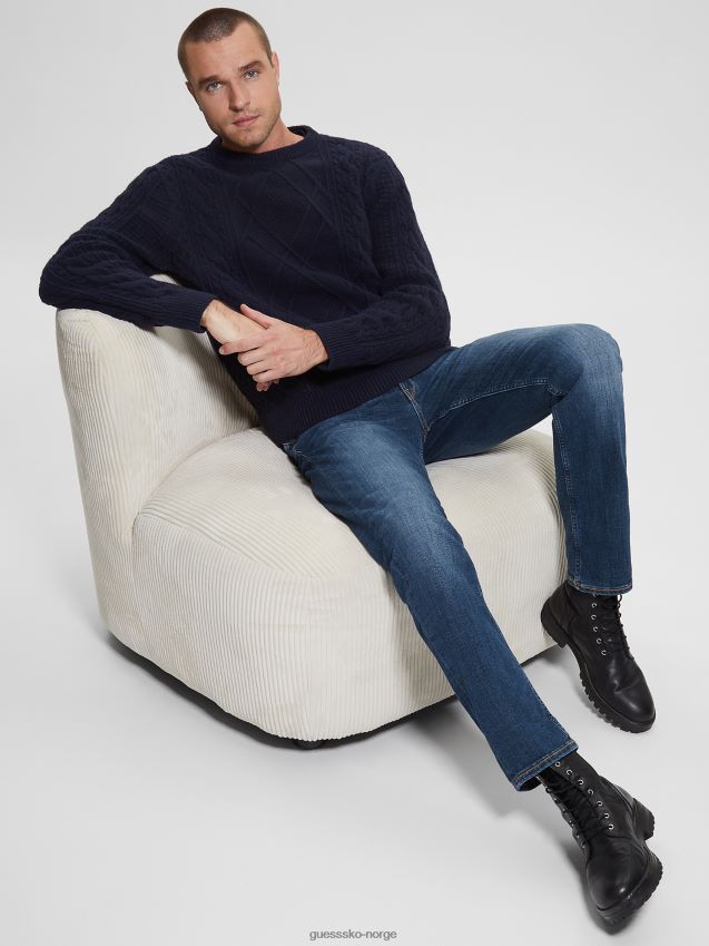 Guess øko kabelstrikket genser bleu lgant bleu lgant menn F0LJ8010402