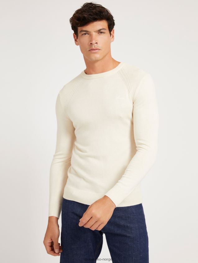 Guess krem genser i viskoseblanding med rund hals krem menn F0LJ801378