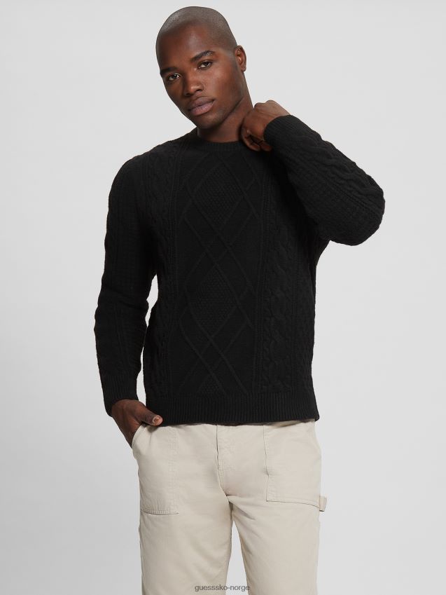 Guess kulsort øko kabelstrikket genser kulsvart menn F0LJ8010351