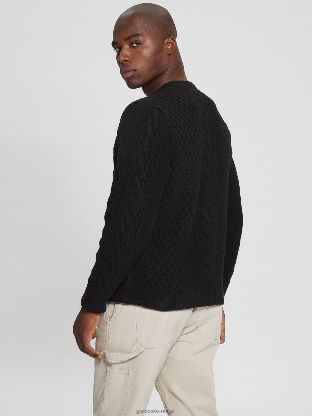 Guess kulsort øko kabelstrikket genser kulsvart menn F0LJ8010351