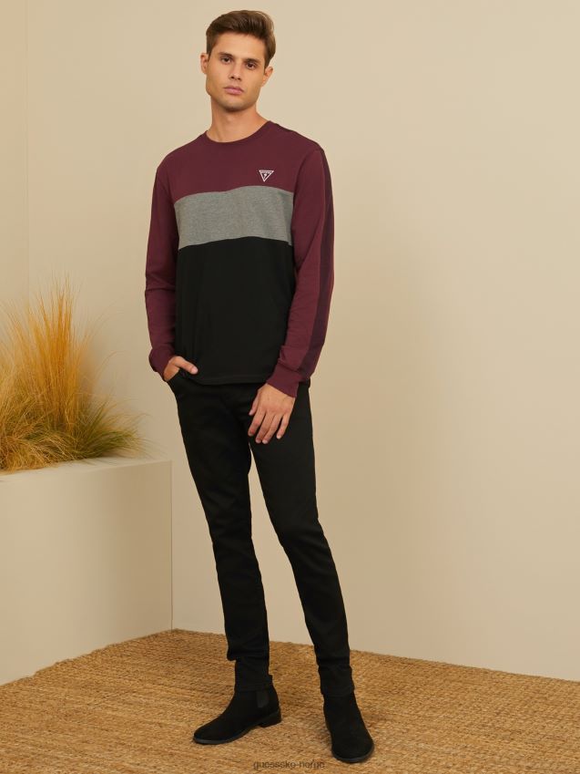 Guess marmont rød multi eco arto colour-block genser med rund hals marmont rød multi menn F0LJ808336