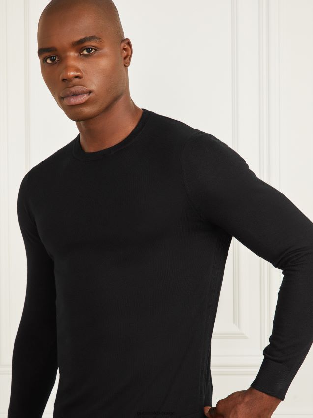 Guess merinoull genser med rund hals i kulsort kulsvart menn F0LJ8010503