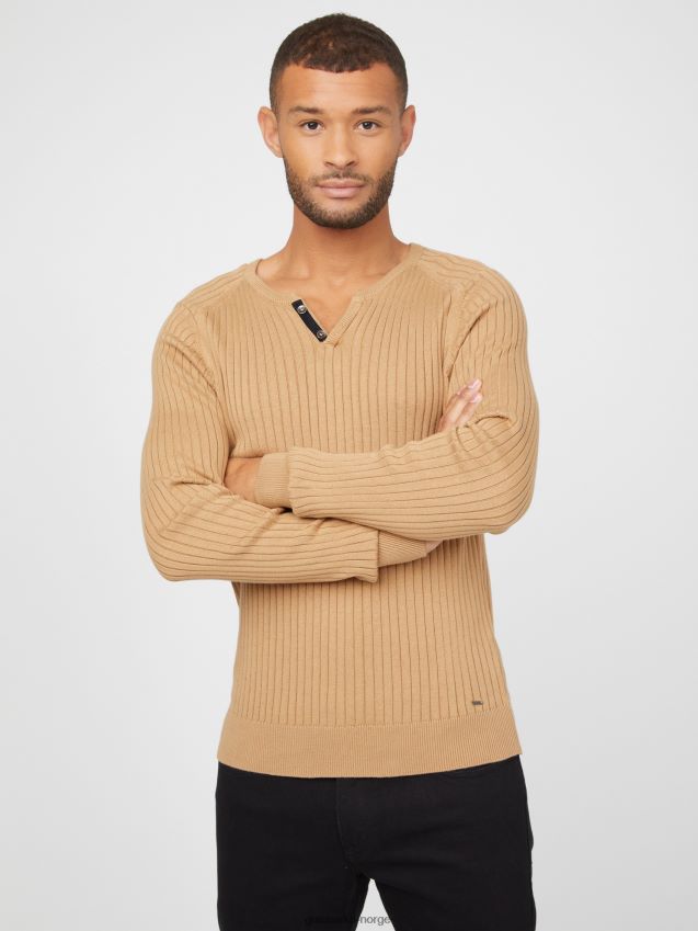 Guess ristet taupe sean slitt genser t-skjorte ristet taupe menn F0LJ808009