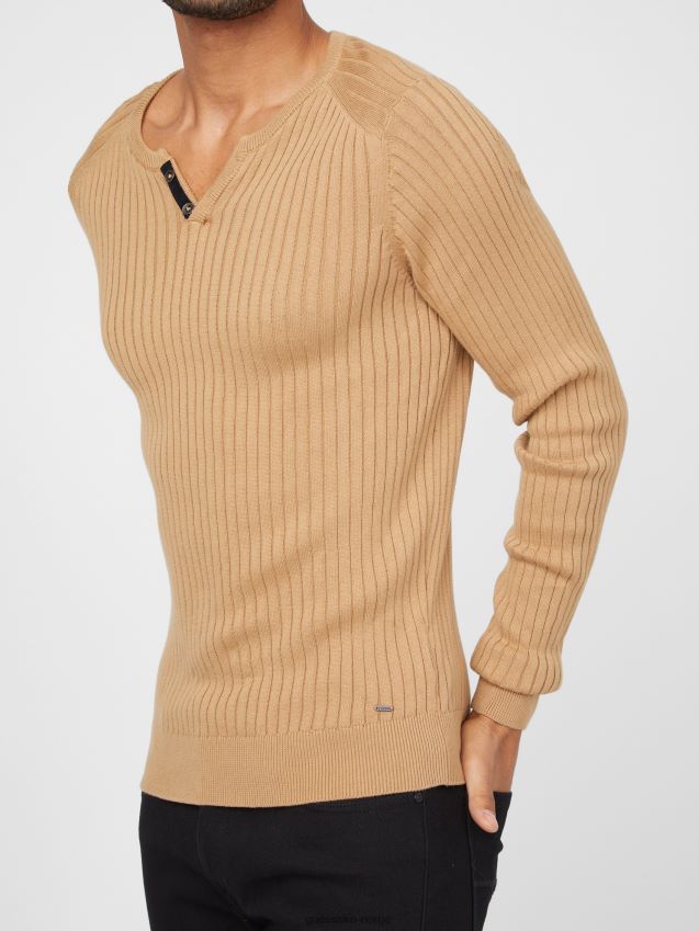 Guess ristet taupe sean slitt genser t-skjorte ristet taupe menn F0LJ808009