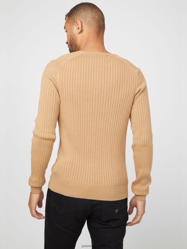 Guess ristet taupe sean slitt genser t-skjorte ristet taupe menn F0LJ808009