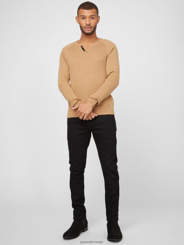 Guess ristet taupe sean slitt genser t-skjorte ristet taupe menn F0LJ808009