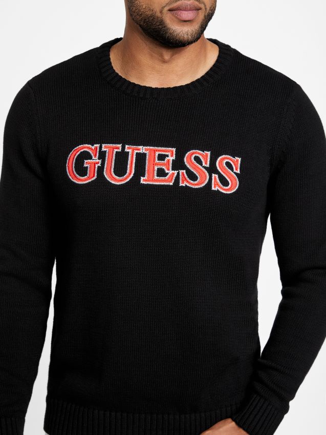 Guess side patch logo genser jet black kulsvart menn F0LJ808068