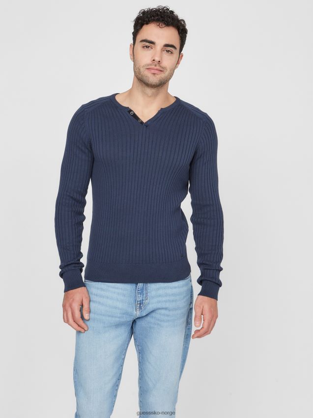 Guess silkeblå sean genser med slits silkeblått menn F0LJ807973