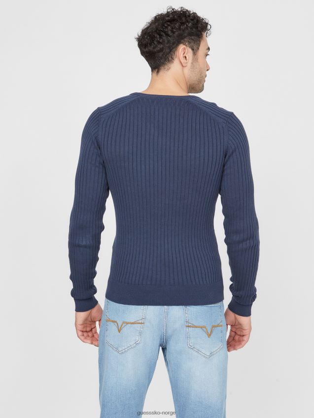 Guess silkeblå sean genser med slits silkeblått menn F0LJ807973