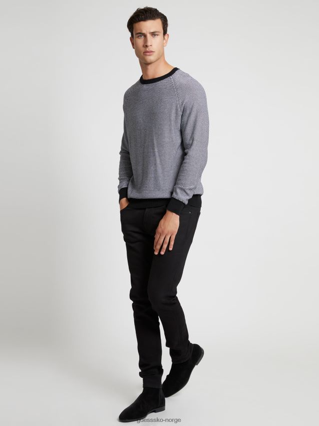 Guess svart stripete genser med rund hals svart menn F0LJ801107