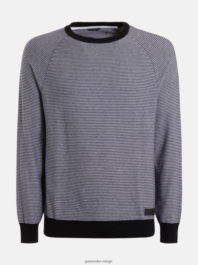 Guess svart stripete genser med rund hals svart menn F0LJ801107