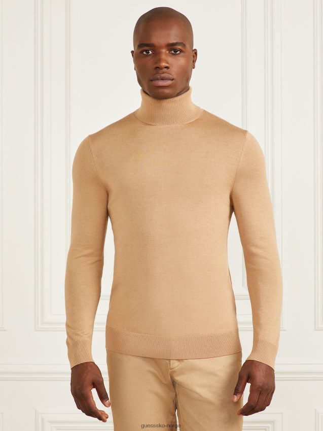 Guess turtleneck genser i merinoull ristet taupe ristet taupe menn F0LJ8010488