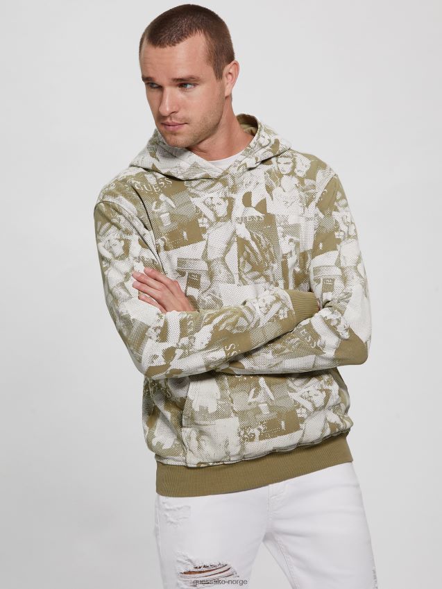 Guess alberico modell collage fleece hettegenser allover slaggrå allover slaggrå menn F0LJ8010516