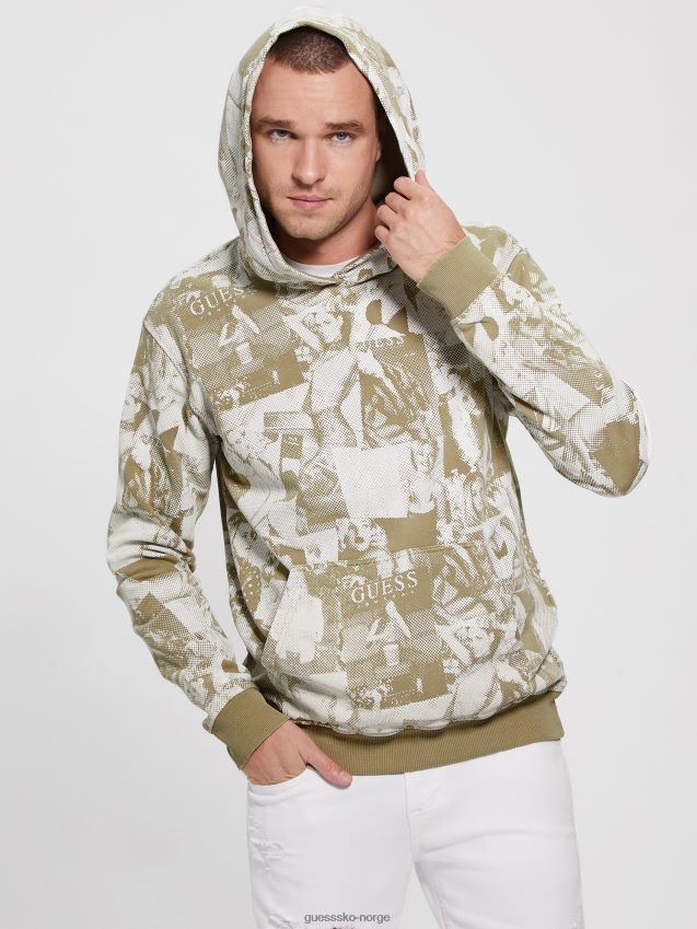 Guess alberico modell collage fleece hettegenser allover slaggrå allover slaggrå menn F0LJ8010516