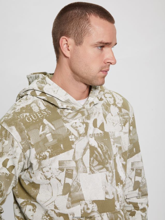 Guess alberico modell collage fleece hettegenser allover slaggrå allover slaggrå menn F0LJ8010516