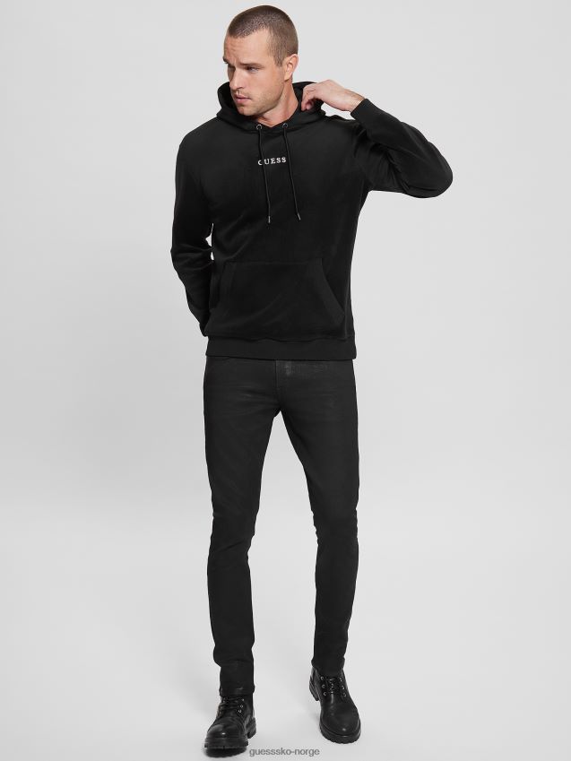 Guess bonded fløyels hettegenser jet black kulsvart menn F0LJ8010419