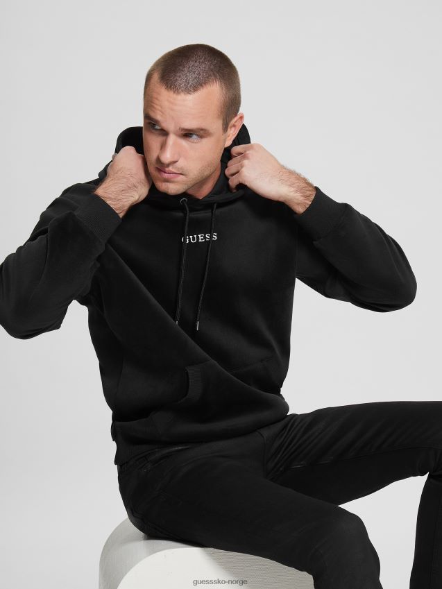Guess bonded fløyels hettegenser jet black kulsvart menn F0LJ8010419