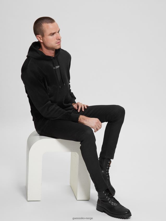 Guess bonded fløyels hettegenser jet black kulsvart menn F0LJ8010419