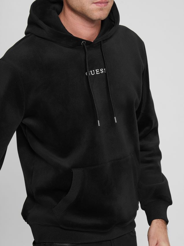 Guess bonded fløyels hettegenser jet black kulsvart menn F0LJ8010419