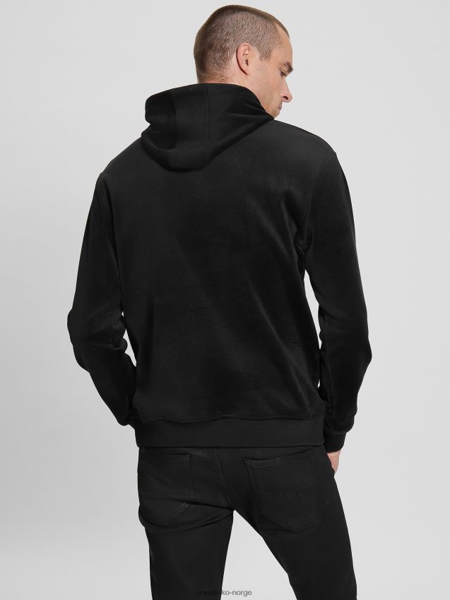 Guess bonded fløyels hettegenser jet black kulsvart menn F0LJ8010419