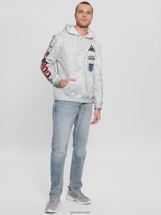 Guess ren hvit multi finch patches vasket hettegenser ren hvit multi menn F0LJ8010460