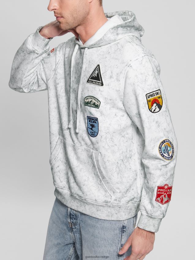 Guess ren hvit multi finch patches vasket hettegenser ren hvit multi menn F0LJ8010460