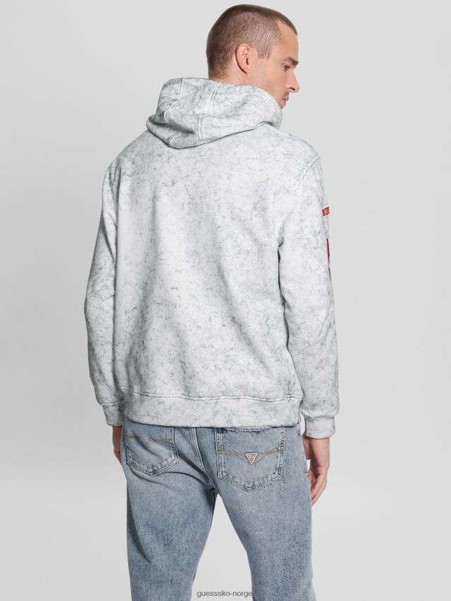 Guess ren hvit multi finch patches vasket hettegenser ren hvit multi menn F0LJ8010460