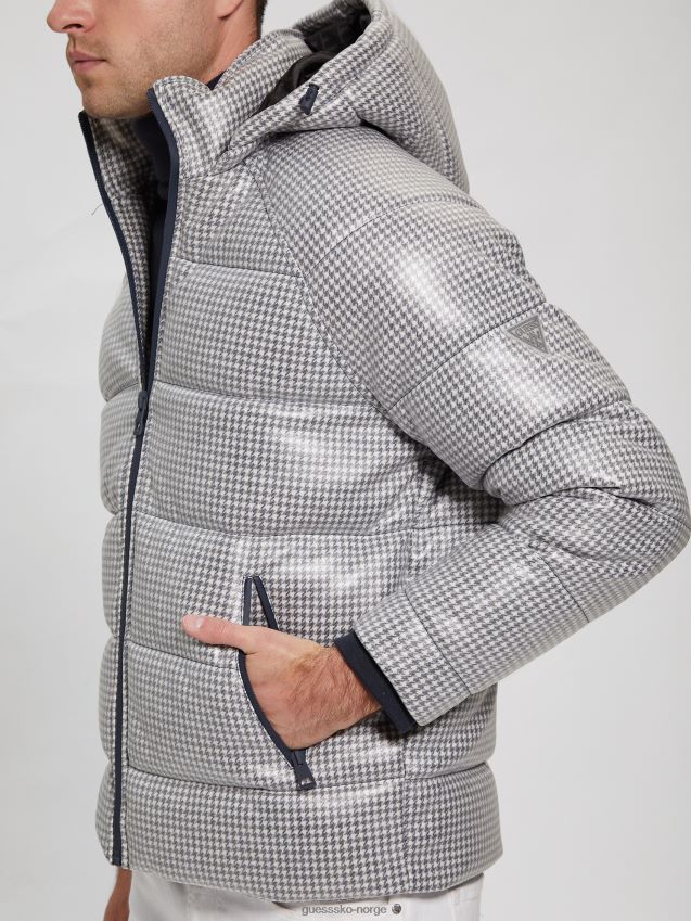 Guess alabast hvit multi highland houndstooth pufferjakke alabast hvit multi menn F0LJ8010783