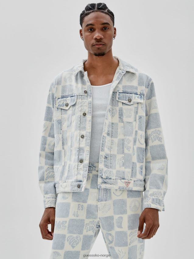 Guess all over print denim jakke blå blå menn F0LJ80415