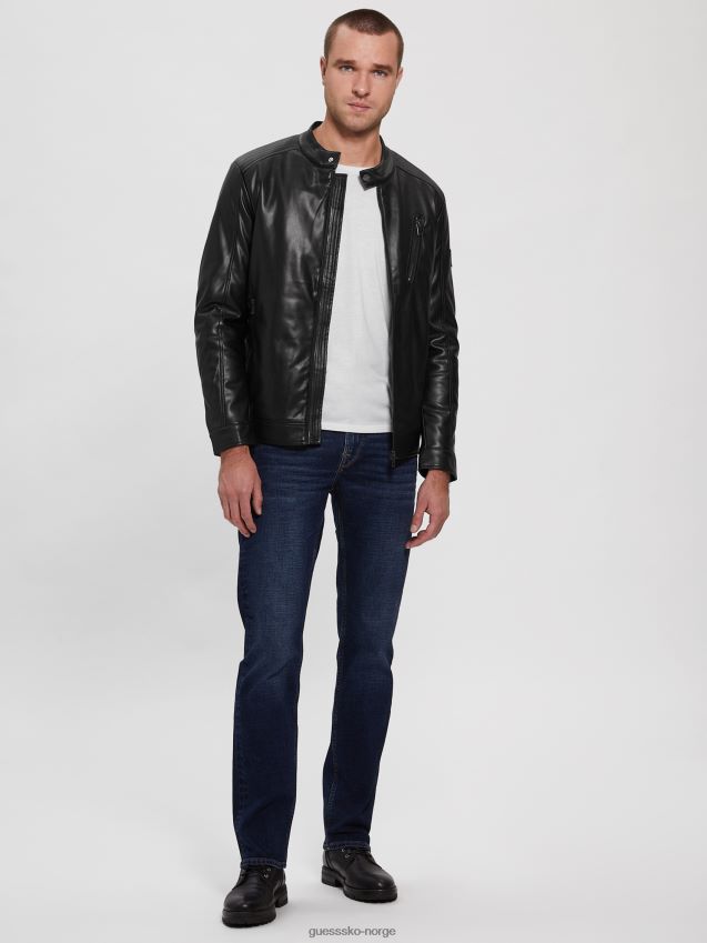 Guess bikerjakke i imitert skinn kulsort kulsvart menn F0LJ8010390