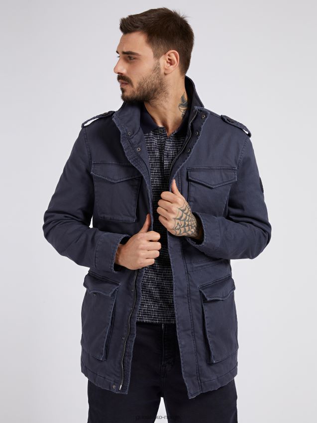 Guess blå frontlommer polstret jakke blå menn F0LJ801392