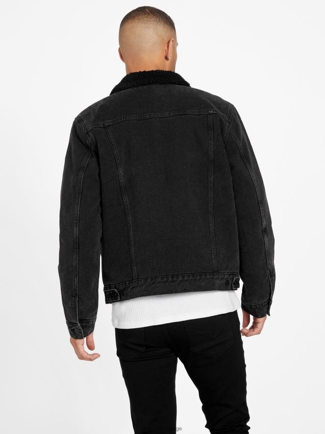 Guess black wash braun sherpa-fôret denimjakke svart vask menn F0LJ807931