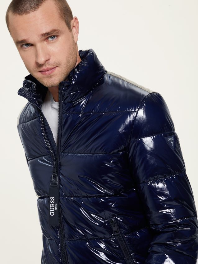 Guess bleu lgant flytende pufferjakke bleu lgant menn F0LJ8010748