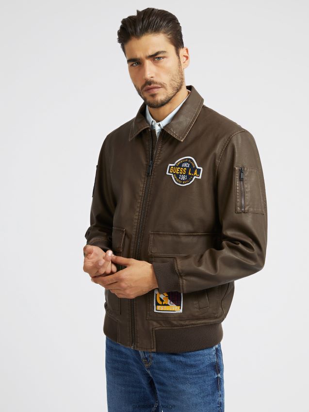 Guess brun aviatorjakke i imitert skinn brun menn F0LJ80988