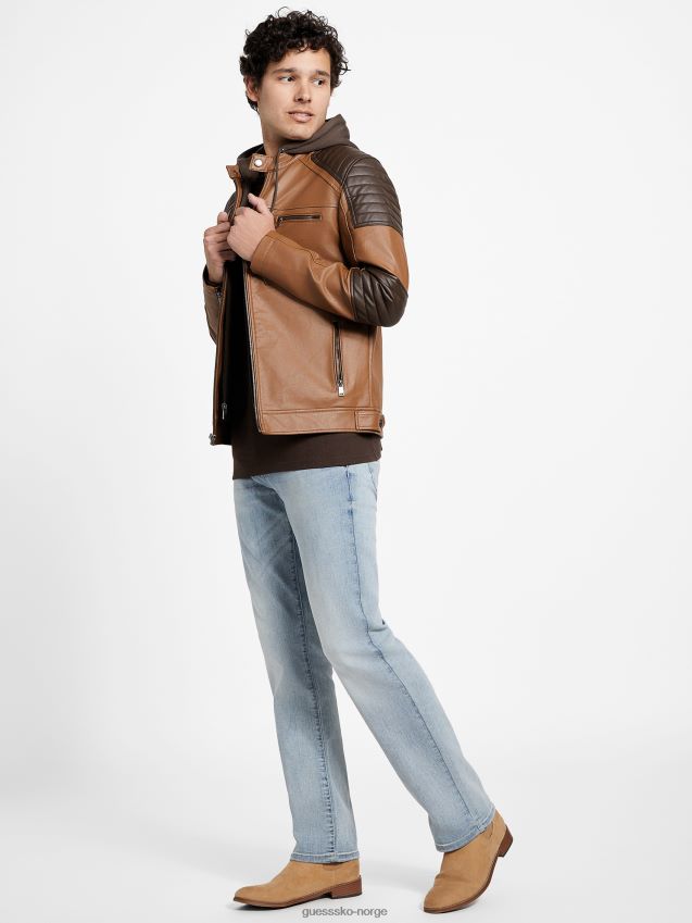 Guess brun multi daniel colour-block bikerjakke brun multi menn F0LJ807887