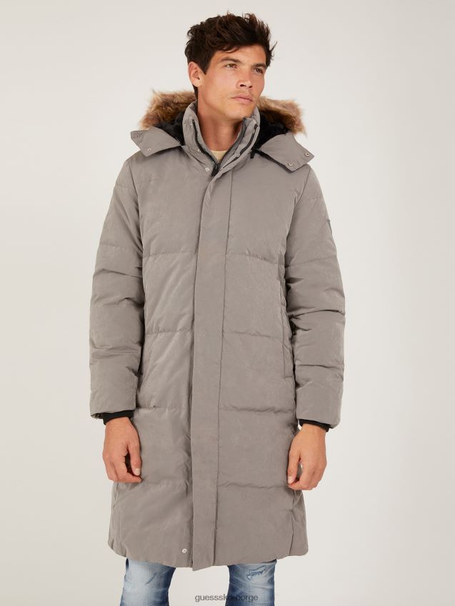 Guess brun vattert dunjakke med hette brun menn F0LJ80422