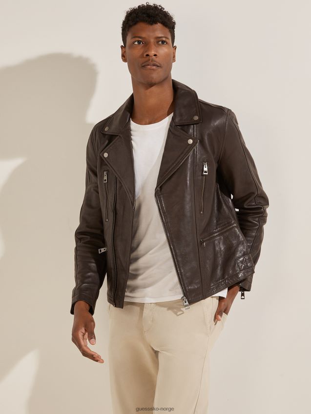 Guess chocolate brownie bikerjakke i skinn sjokoladebrownie menn F0LJ8010675