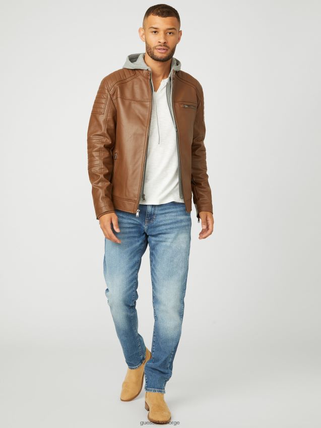 Guess daniel bikerjakke i imitert skinn brun tan menn F0LJ807879