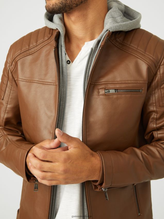 Guess daniel bikerjakke i imitert skinn brun tan menn F0LJ807879