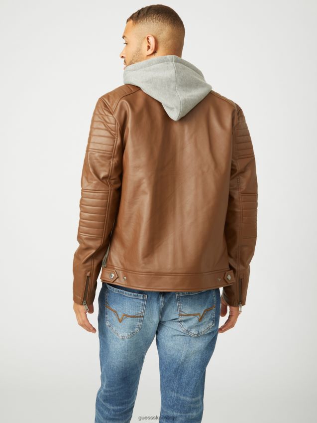 Guess daniel bikerjakke i imitert skinn brun tan menn F0LJ807879