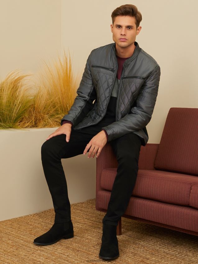 Guess eco stacks moto jakke grå stål grått stål menn F0LJ808002