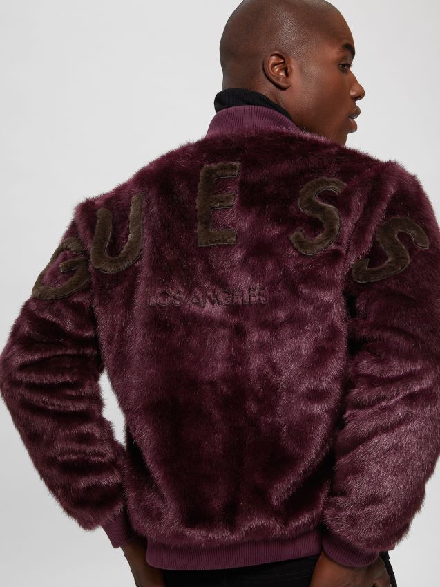 Guess flyjakke med logo i fuskepels kongelig plomme kongelig plomme menn F0LJ8010590