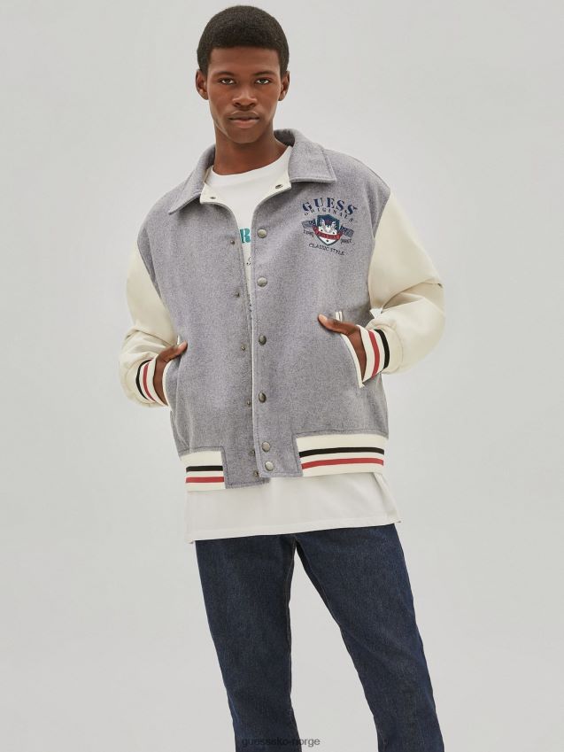 Guess grå bomberjakke med flere patch grå multi menn F0LJ801267