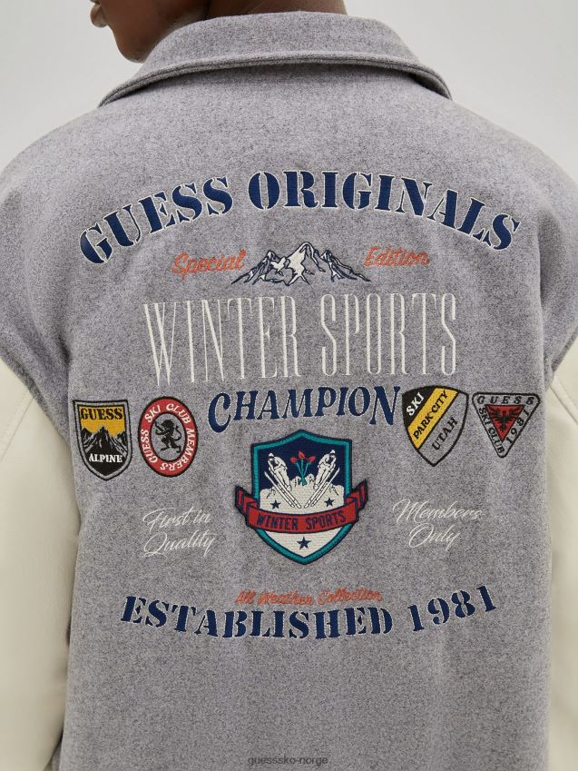 Guess grå bomberjakke med flere patch grå multi menn F0LJ801267