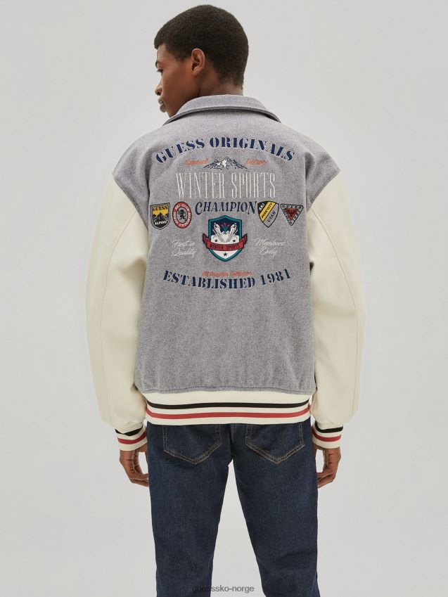 Guess grå bomberjakke med flere patch grå multi menn F0LJ801267